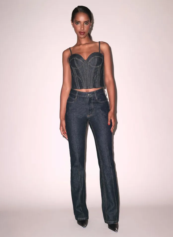 Fleur Du Mal Bustiers and Bra Tops Rider Bustier Top Denim Bustier Top Indigo Denim 8211 Women