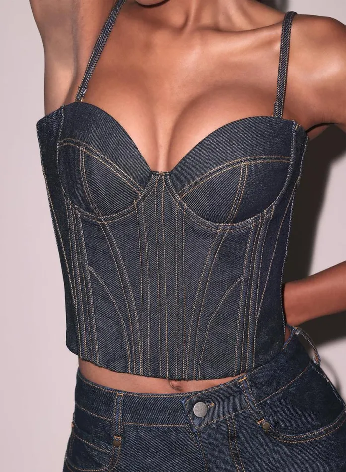 Fleur Du Mal Bustiers and Bra Tops Rider Bustier Top Denim Bustier Top Indigo Denim 8211 Women