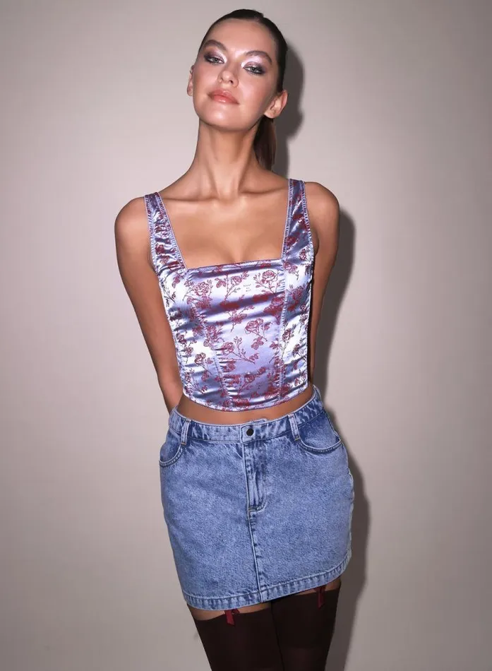 Fleur Du Mal Bustiers and Bra Tops Rose Jacquard Corset Top Blue Mist 8211 Women Fleur Du Mal Bustiers and Bra Tops Rose Jacquard Corset Top Blue Mist 8211 Women
