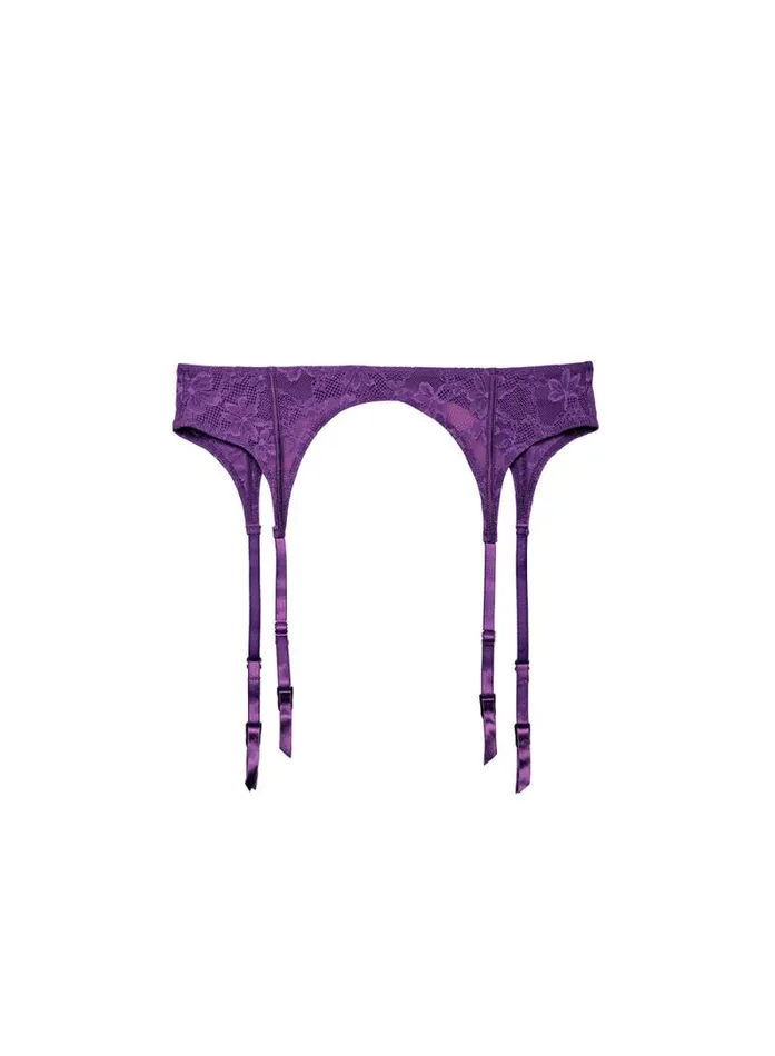 Fleur Du Mal Garters and Belts Le Stretch Lace Garter Belt Deep Purple 8211 Women