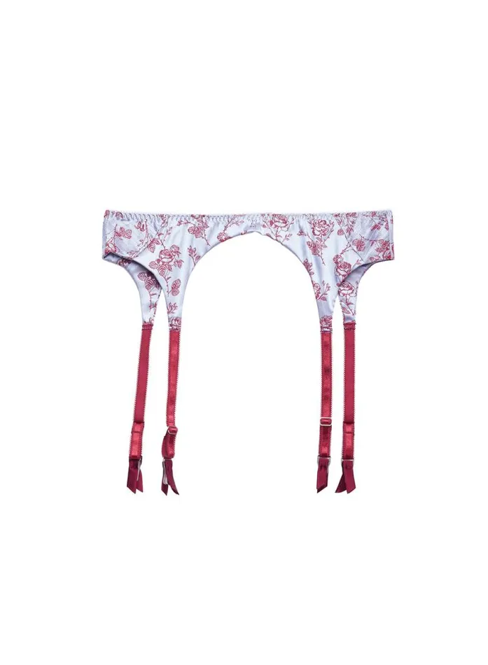 Fleur Du Mal Garters and Belts Rose Jacquard Top Stitch Garter Belt Blue Mist 8211 Women Fleur Du Mal Garters and Belts Rose Jacquard Top Stitch Garter Belt Blue Mist 8211 Women