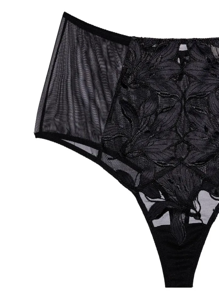 Fleur Du Mal Mastectomy Bra Lily Embroidery High Waist Thong Black 8211 Women