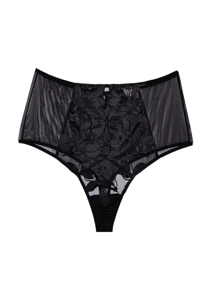 Fleur Du Mal Mastectomy Bra Lily Embroidery High Waist Thong Black 8211 Women