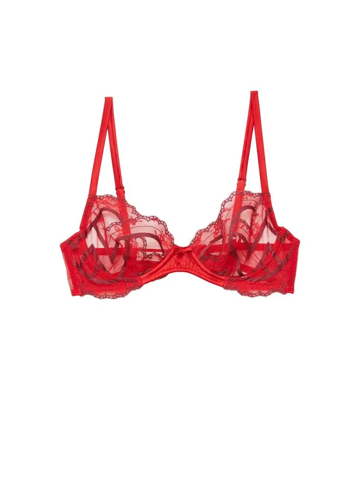 Fleur Du Mal Pleasure Hendrix Embroidery Demi Bra Rouge 8211 Women Fleur Du Mal Pleasure Hendrix Embroidery Demi Bra Rouge 8211 Women