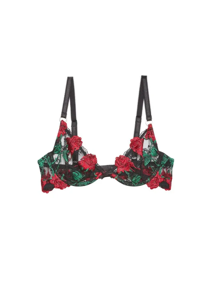 Fleur Du Mal Pleasure Vampire Rose Embroidery Demi Bra Black 8211 Women Fleur Du Mal Pleasure Vampire Rose Embroidery Demi Bra Black 8211 Women