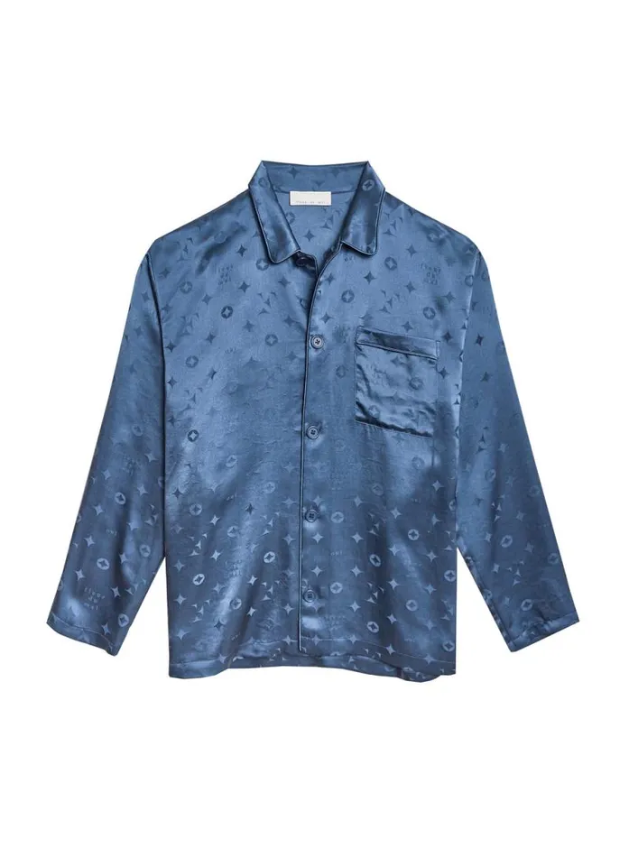 Fleur Du Mal Sleepwear Silk Jacquard PJ Top Deep Slate 8211 Women Fleur Du Mal Sleepwear Silk Jacquard PJ Top Deep Slate 8211 Women