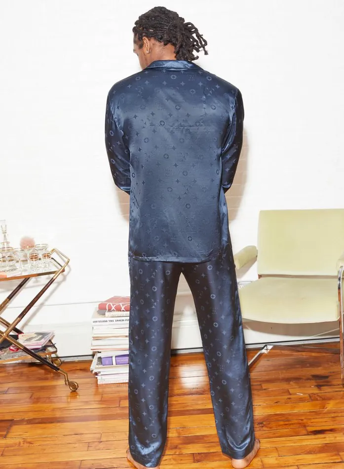 Fleur Du Mal Sleepwear Silk Jacquard PJ Top Deep Slate 8211 Women Fleur Du Mal Sleepwear Silk Jacquard PJ Top Deep Slate 8211 Women