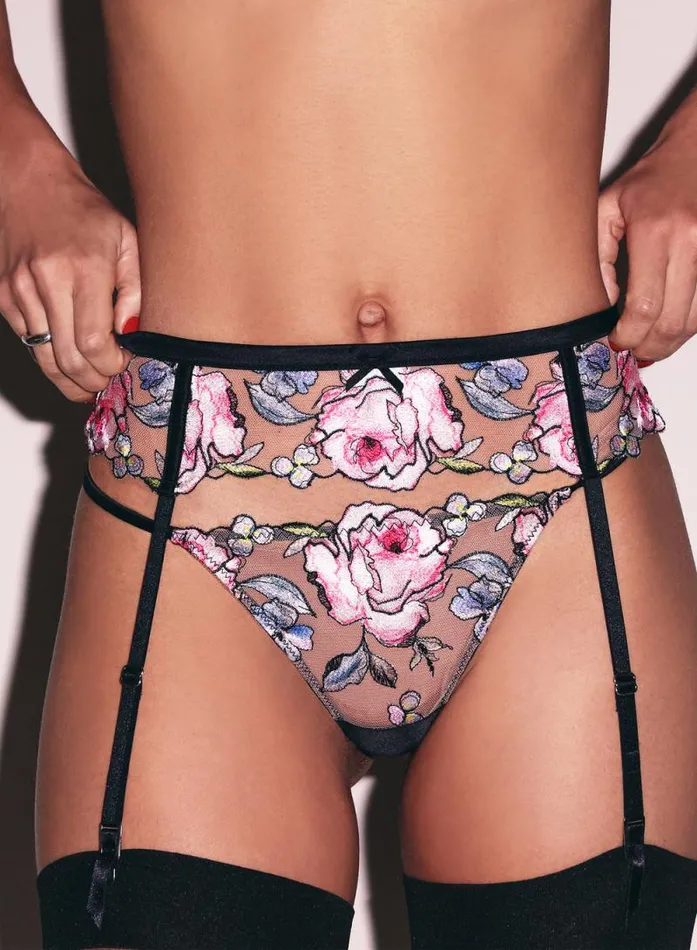 Fleur Du Mal Thongs Fidelia Embroidery VString Black 8211 Women