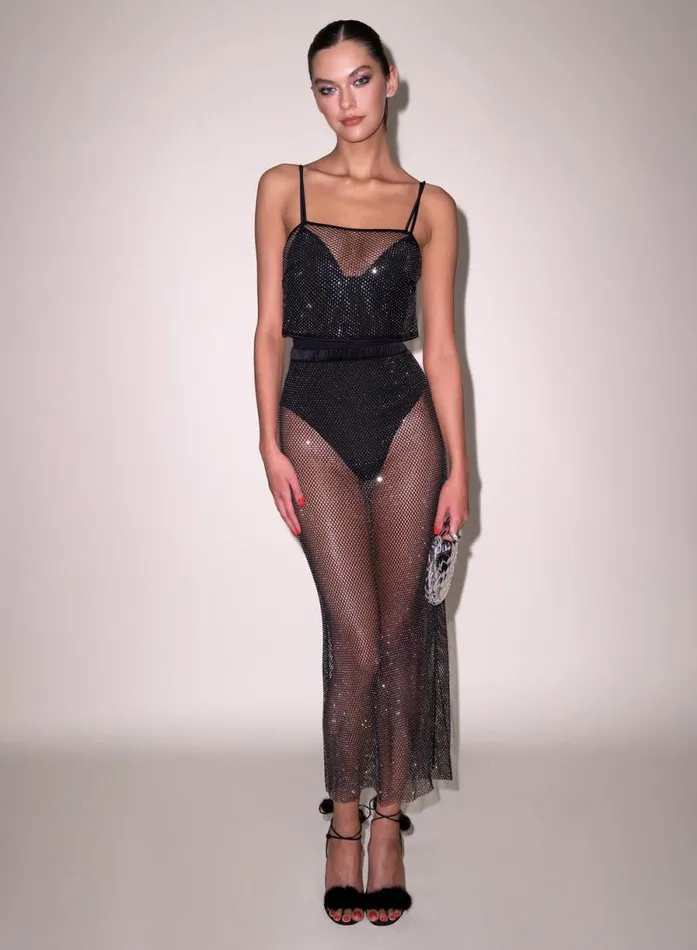 Fleur Du Mal Tops Rhinestone Fishnet Top Black 8211 Women Fleur Du Mal Tops Rhinestone Fishnet Top Black 8211 Women