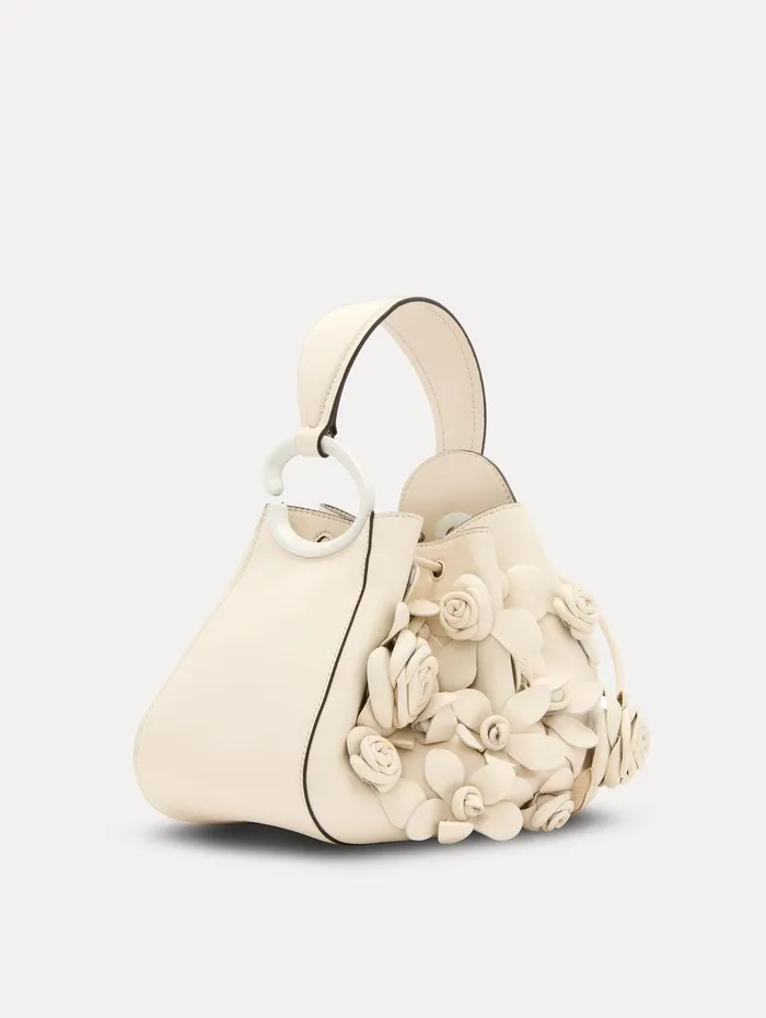 Floral Appliqu O Handle Bag Ivory Women Oscar De La Renta Handbags