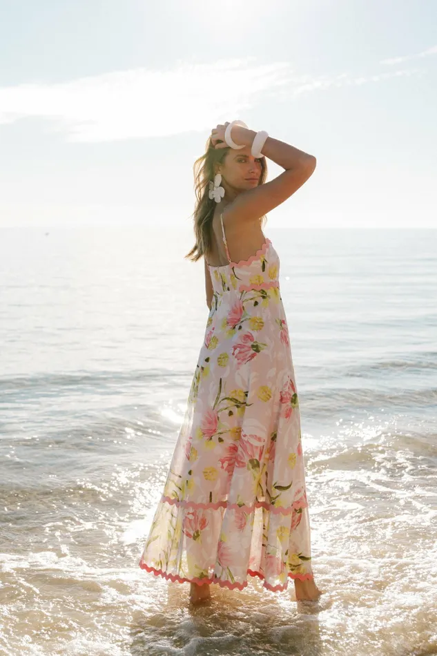 Floral Dresses Women Layla Maxi Dress Acacia Blossom Petal and Pup
