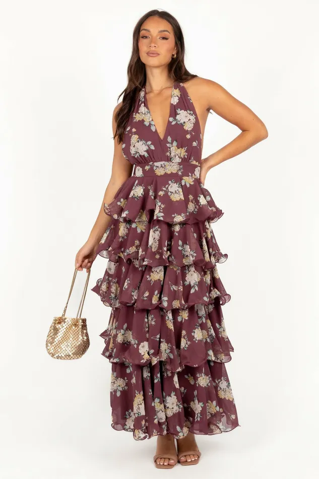 Floral Dresses Women Petal and Pup Kendall Maxi Halterneck Dress Dark Wine