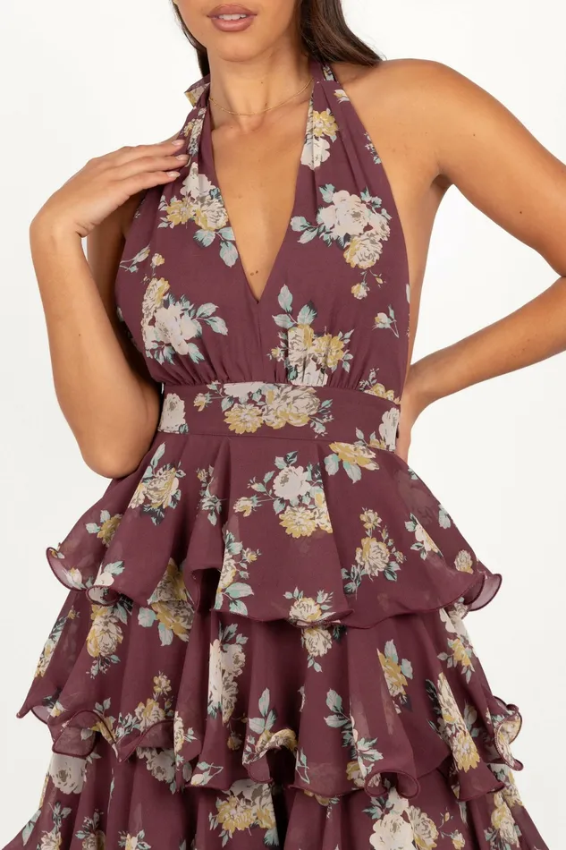 Floral Dresses Women Petal and Pup Kendall Maxi Halterneck Dress Dark Wine