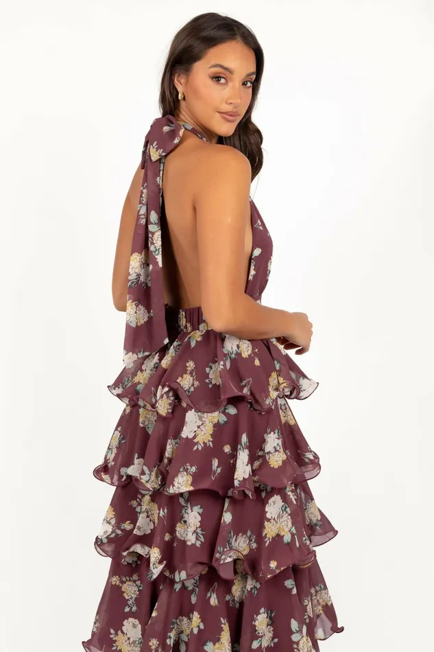 Floral Dresses Women Petal and Pup Kendall Maxi Halterneck Dress Dark Wine