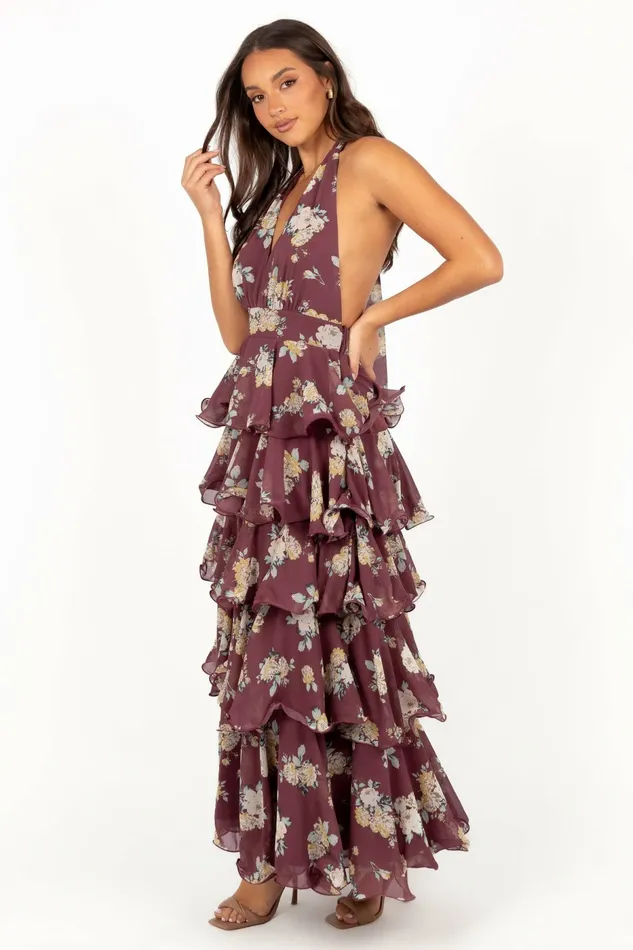 Floral Dresses Women Petal and Pup Kendall Maxi Halterneck Dress Dark Wine
