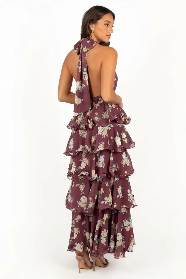 Floral Dresses Women Petal and Pup Kendall Maxi Halterneck Dress Dark Wine