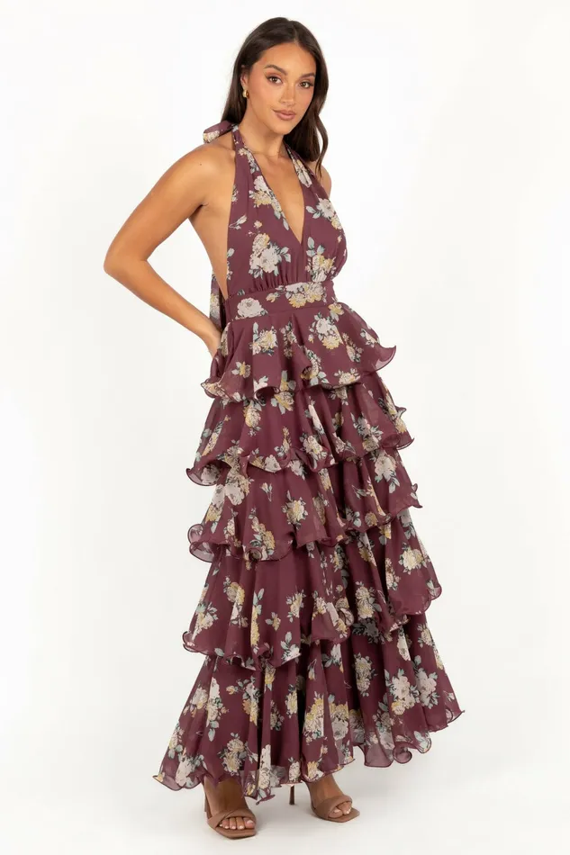 Floral Dresses Women Petal and Pup Kendall Maxi Halterneck Dress Dark Wine