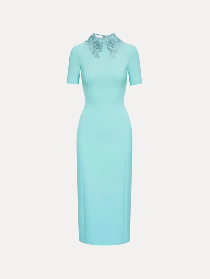 Floral Guipure Collar Midi Dress Soft Mint Women Oscar De La Renta Dresses