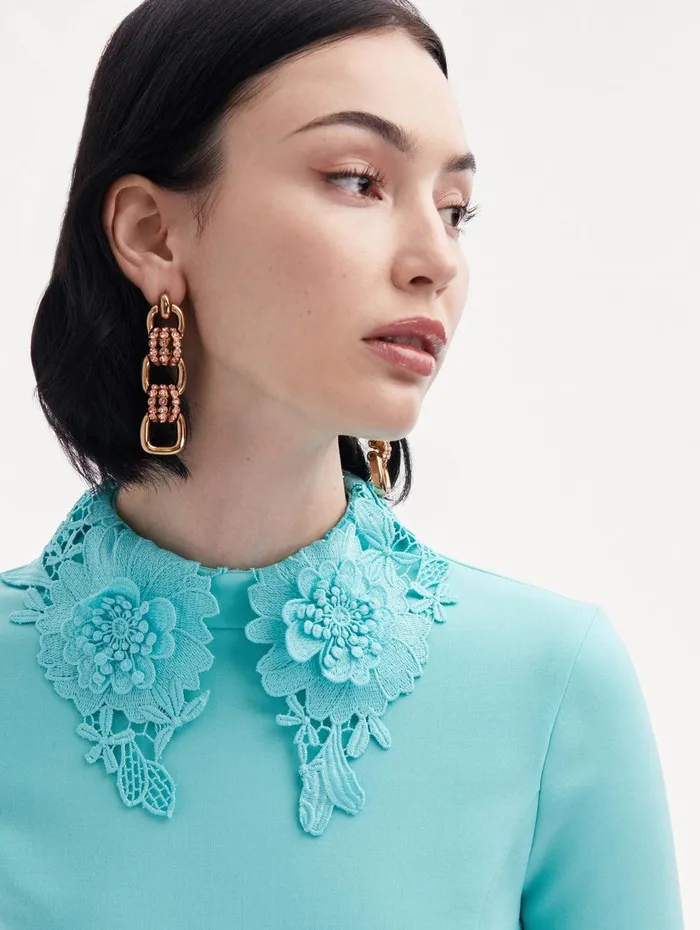 Floral Guipure Collar Midi Dress Soft Mint Women Oscar De La Renta Dresses Floral Guipure Collar Midi Dress Soft Mint Women Oscar De La Renta Dresses