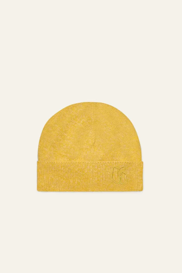 FoldedEdge Knit Cap Cobo Yellow Women Baandsh Scarves and Beanies