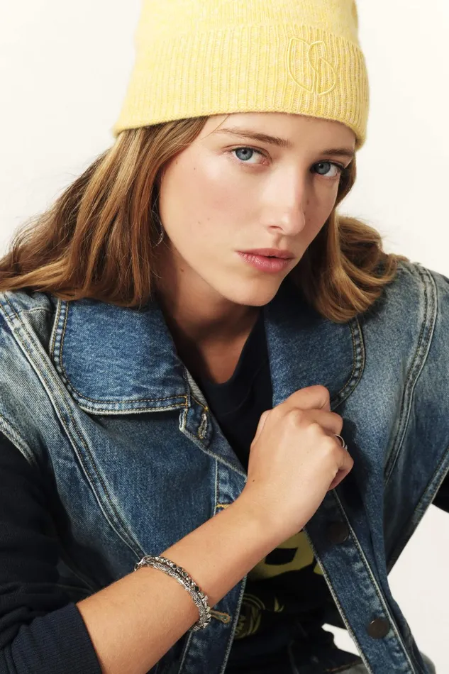 FoldedEdge Knit Cap Cobo Yellow Women Baandsh Scarves and Beanies
