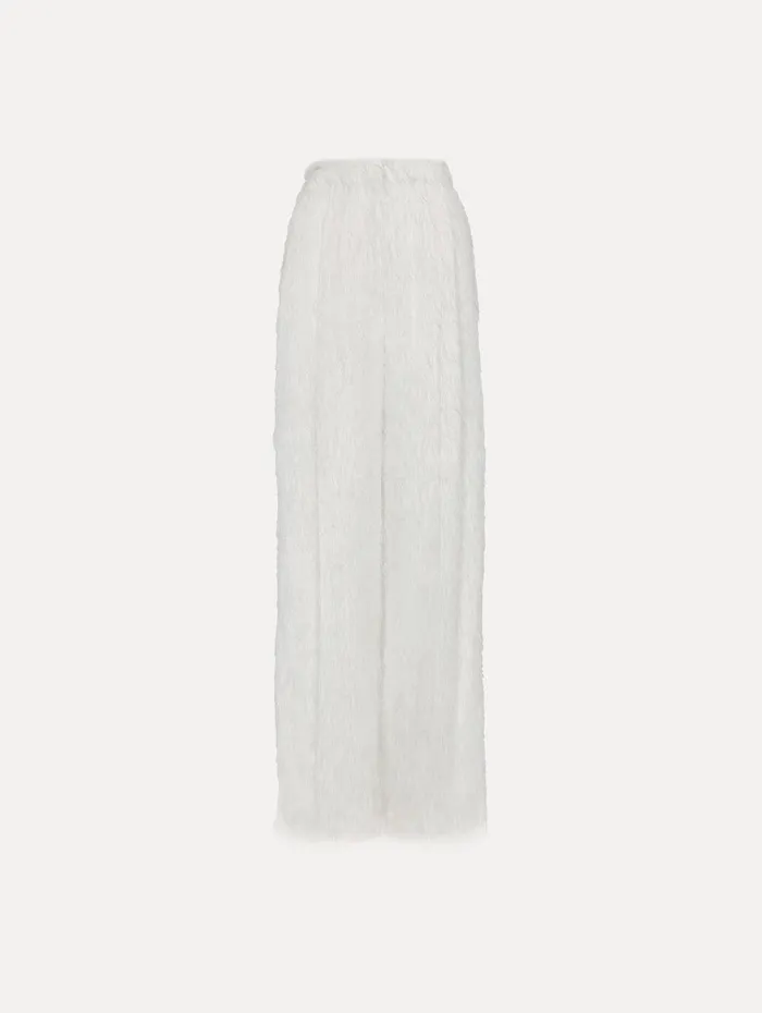 Fringe Fil Coup Wide Leg Pant Ivory Women Oscar De La Renta Pants and Skirts
