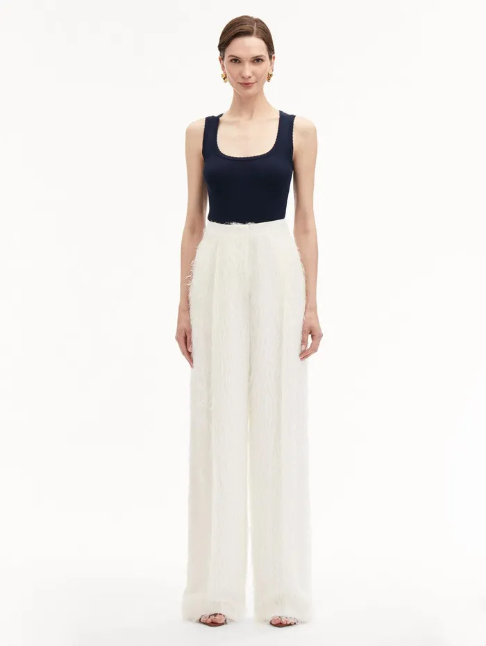 Fringe Fil Coup Wide Leg Pant Ivory Women Oscar De La Renta Pants and Skirts Fringe Fil Coup Wide Leg Pant Ivory Women Oscar De La Renta Pants and Skirts