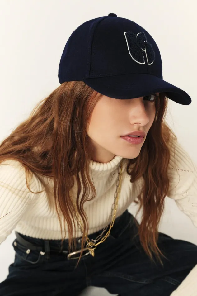 Front Pattern Cap Hugo Blue Women Baandsh Hats