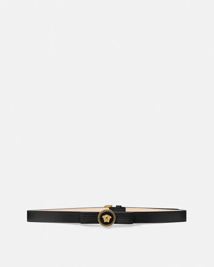 Gianni Ribbon Leather Belt 08034 2 Cm Blackgold Women Versace Belts