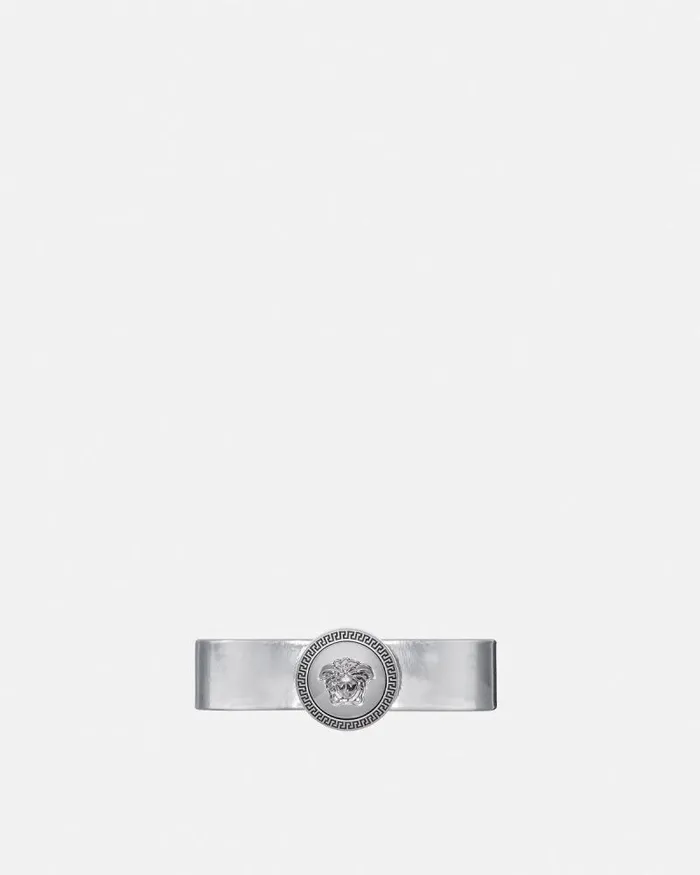 Gianni Ribbon Metallic Hair Clip Silver Women Versace Hair Accessories
