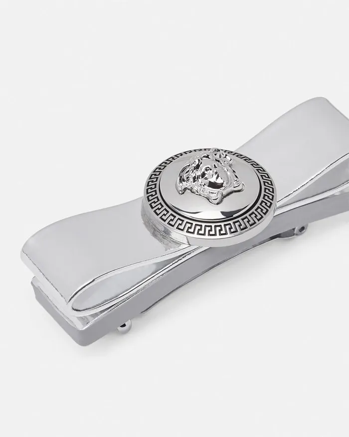Gianni Ribbon Metallic Hair Clip Silver Women Versace Hair Accessories