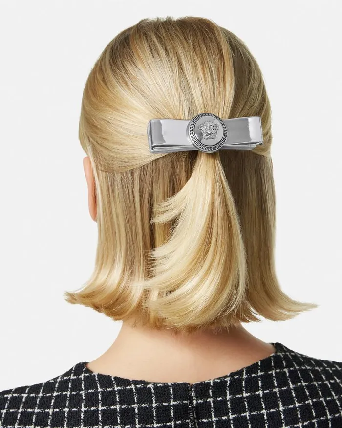 Gianni Ribbon Metallic Hair Clip Silver Women Versace Hair Accessories