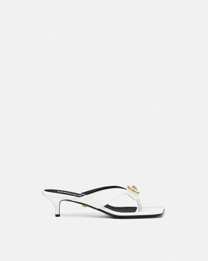 Gianni Ribbon Patent Mules 45 Mm White Women Versace Sandals