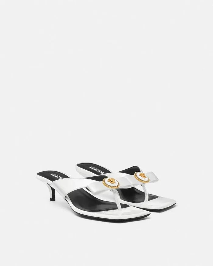 Gianni Ribbon Patent Mules 45 Mm White Women Versace Sandals