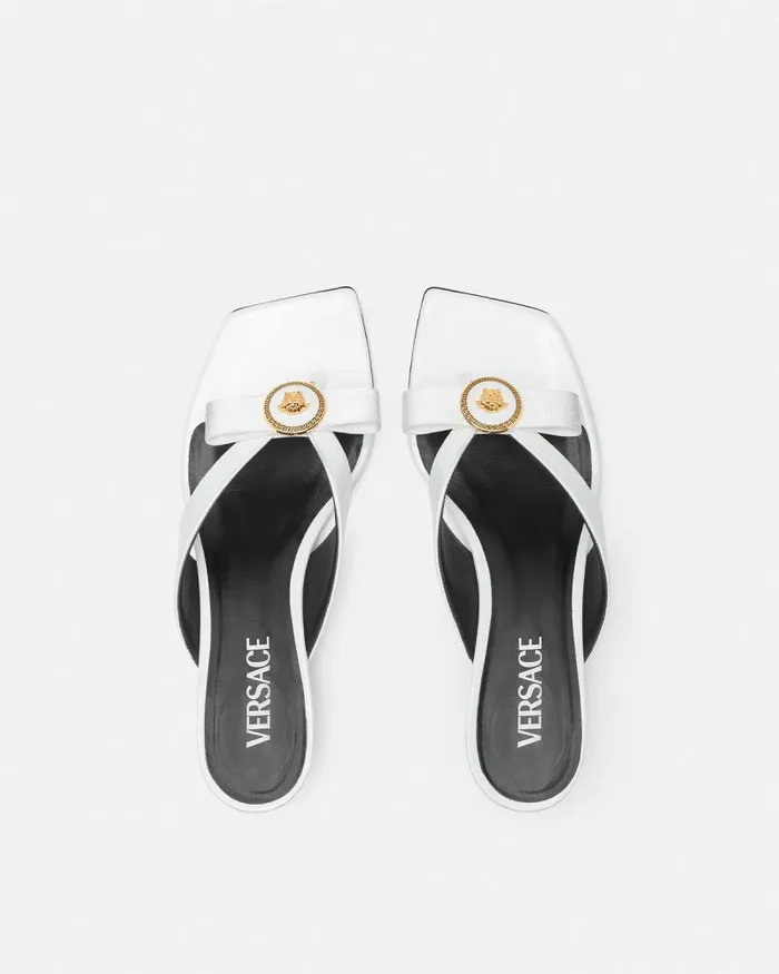 Gianni Ribbon Patent Mules 45 Mm White Women Versace Sandals