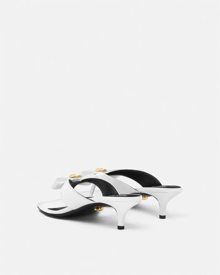 Gianni Ribbon Patent Mules 45 Mm White Women Versace Sandals