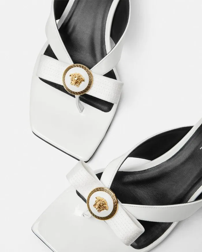 Gianni Ribbon Patent Mules 45 Mm White Women Versace Sandals