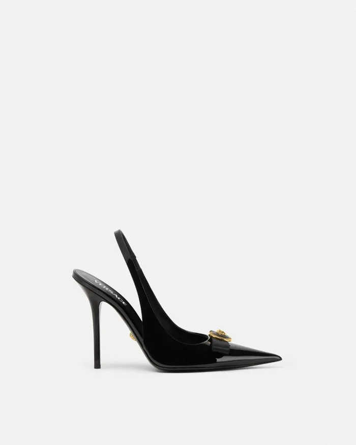 Gianni Ribbon Slingback Pumps 110 Mm Blackgold Women Versace Pumps and Slingbacks