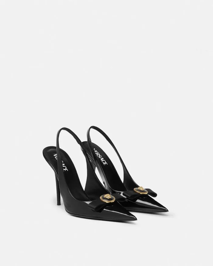 Gianni Ribbon Slingback Pumps 110 Mm Blackgold Women Versace Pumps and Slingbacks