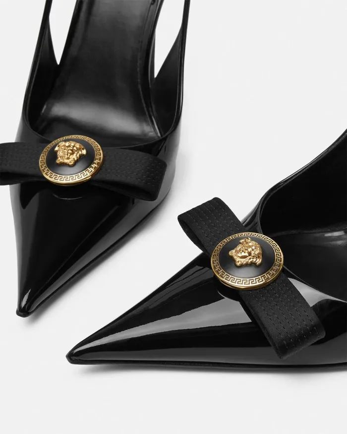 Gianni Ribbon Slingback Pumps 110 Mm Blackgold Women Versace Pumps and Slingbacks