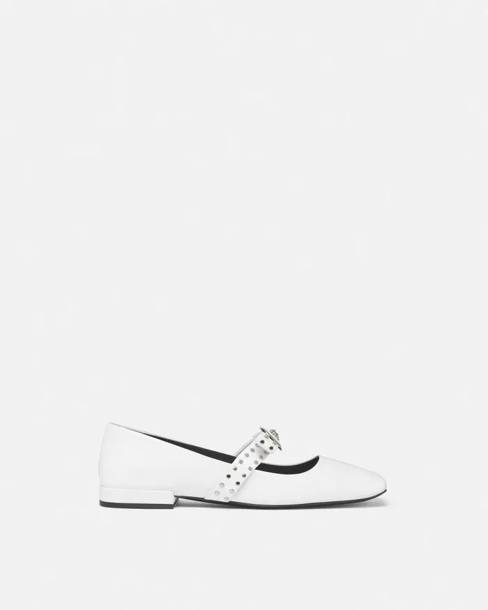 Gianni Ribbon Studded Ballerinas White Women Versace Loafers and Flats