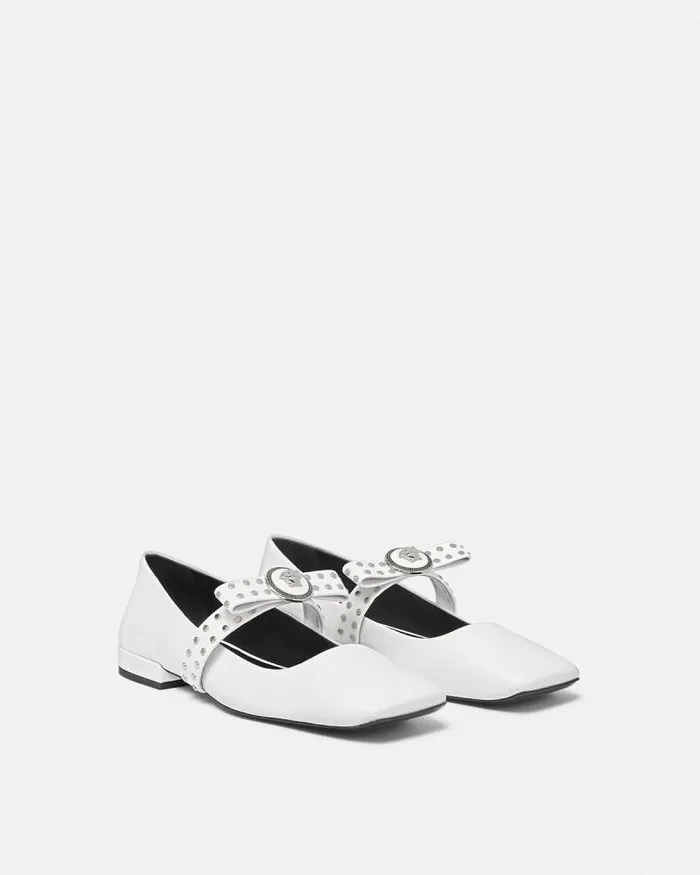 Gianni Ribbon Studded Ballerinas White Women Versace Loafers and Flats