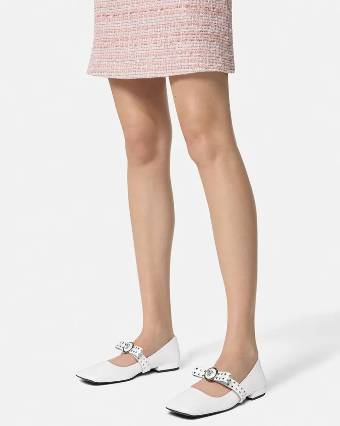Gianni Ribbon Studded Ballerinas White Women Versace Loafers and Flats
