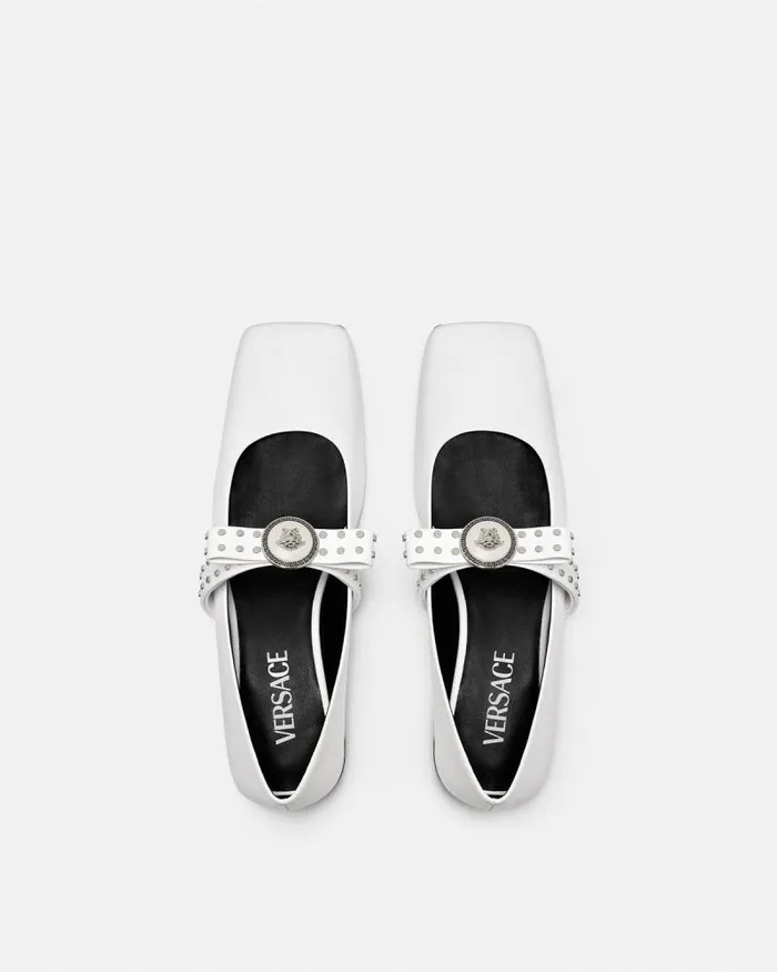 Gianni Ribbon Studded Ballerinas White Women Versace Loafers and Flats