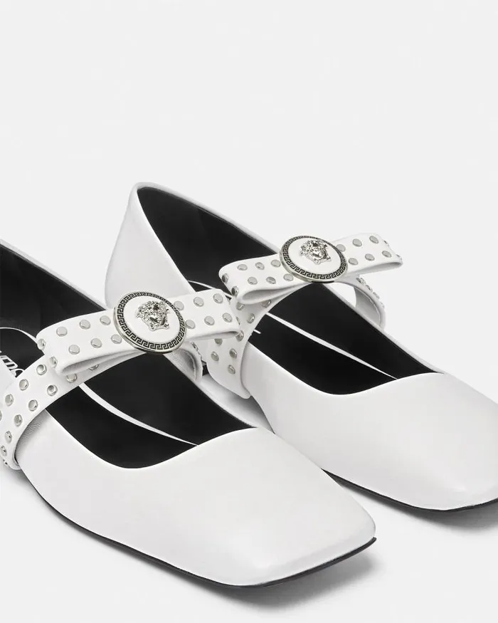 Gianni Ribbon Studded Ballerinas White Women Versace Loafers and Flats
