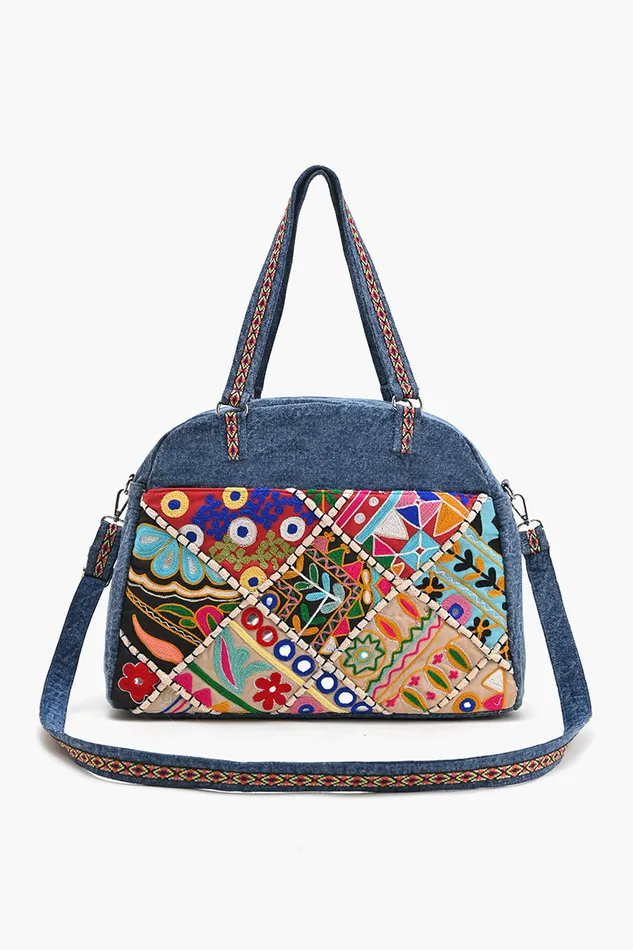 Glamorous Embellished Traveler with CrossbodyDenim Travel and Beach Bags America and Beyond Women Glamorous Embellished Traveler with CrossbodyDenim Travel and Beach Bags America and Beyond Women