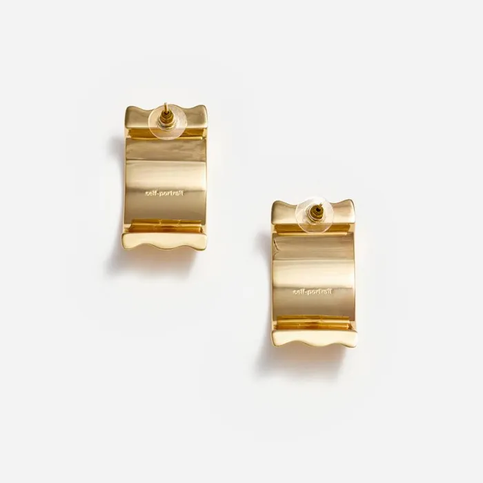 Gold Ridged Earrings Women Self Portrait Jewellery Gold Ridged Earrings Women Self Portrait Jewellery