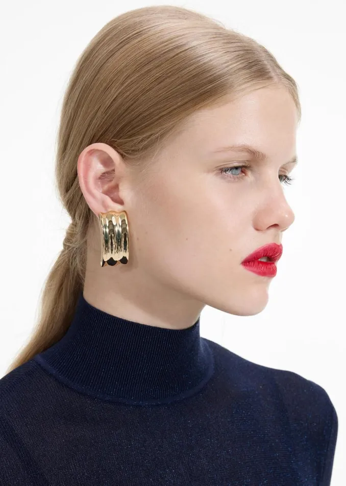 Gold Ridged Earrings Women Self Portrait Jewellery Gold Ridged Earrings Women Self Portrait Jewellery