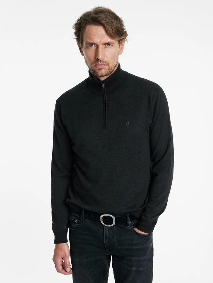 GRAND BIRDEYE HALF ZIP Black Men John Varvatos Sweaters