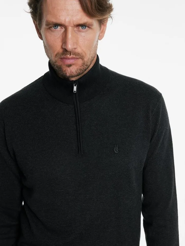 GRAND BIRDEYE HALF ZIP Black Men John Varvatos Sweaters